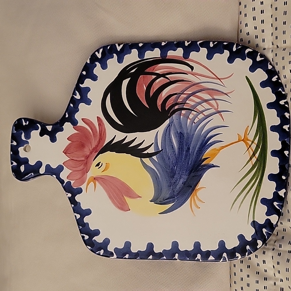 Zanolli Rooster Handpainted Wall Ceramic Trivet. NOTE: 2 chips on back